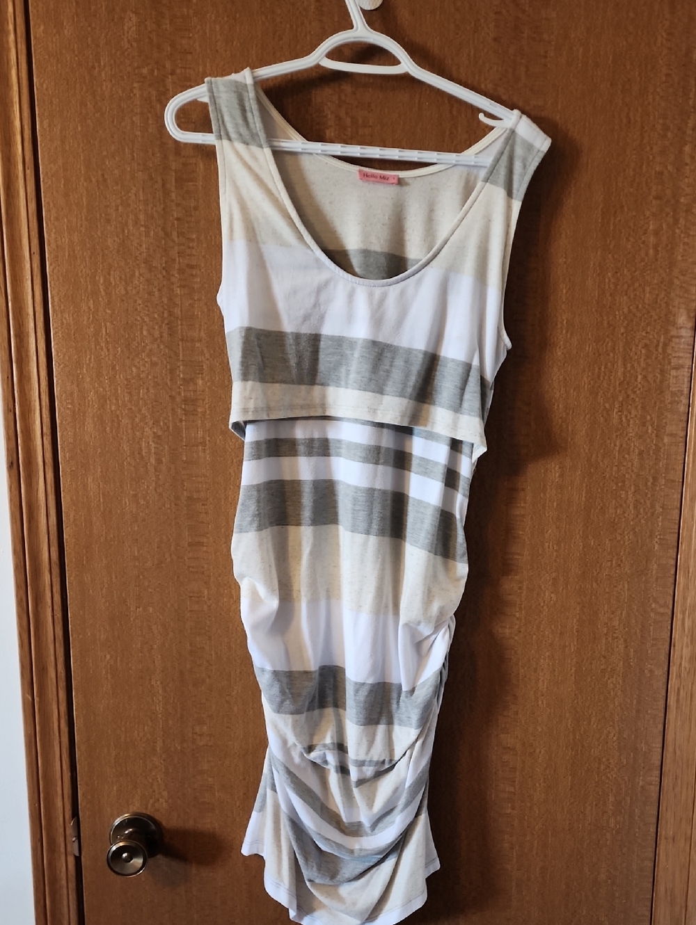 Hello MIZ Cream and Pink Striped Tank Dress